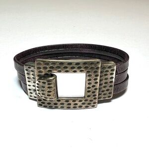 Distressed metal and leather bracelet